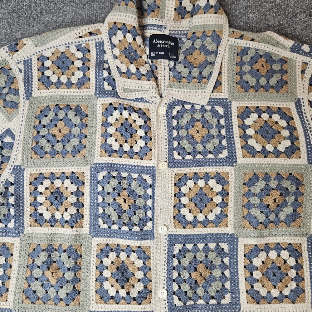 Abercrombie And Fitch Mens Crochet Button Up Shirt Size Large Granny Square